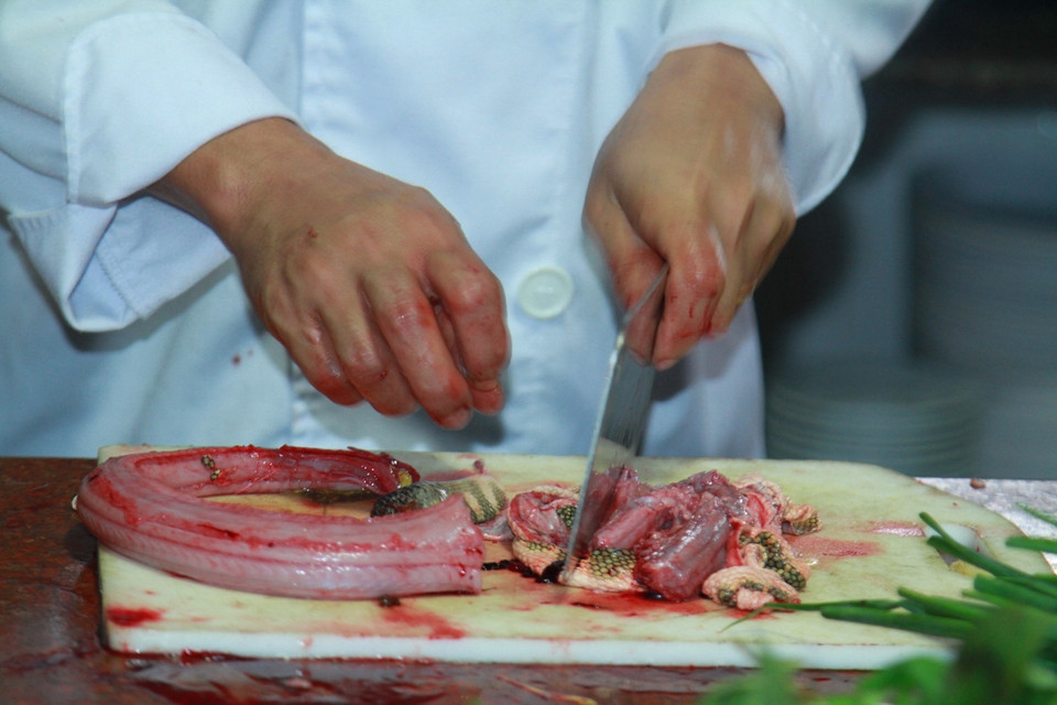 Da, thân và thậm chí cả ruột đẻn được băm nhuyễn. (Ảnh: Xuân Mai/Vietnam+)