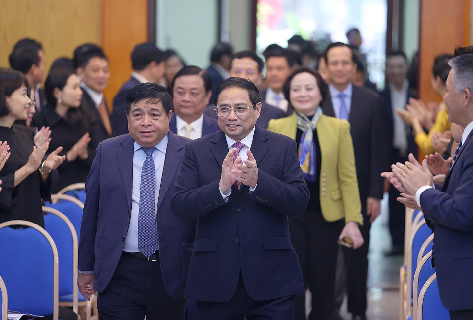 Thủ tướng Phạm Minh Chính dự Hội nghị tổng kết công tác năm 2022 và triển khai nhiệm vụ năm 2023 của Bộ Kế hoạch và Đầu tư. (Ảnh: Dương Giang/TTXVN)