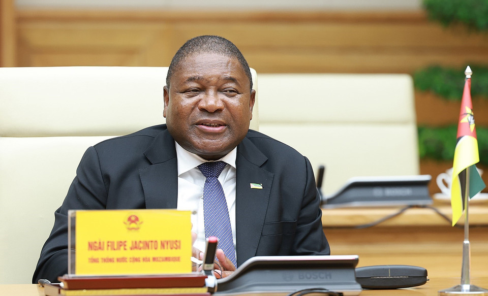 Tổng thống Cộng hòa Mozambique Filipe Jacinto Nyusi phát biểu. (Ảnh: Dương Giang/TTXVN)