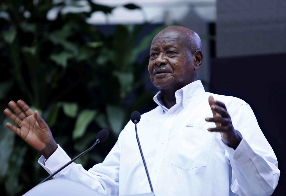 Tổng thống Uganda Yoweri Kaguta Museveni phát biểu tại Diễn đàn doanh nghiệp Việt Nam-Uganda. (Ảnh: An Đăng/TTXVN)