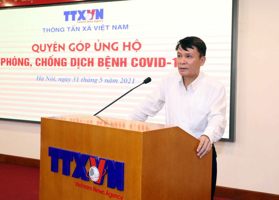 Tổng Giám đốc TTXVN Nguyễn Đức Lợi phát biểu. (Ảnh: Phạm Kiên/TTXVN)