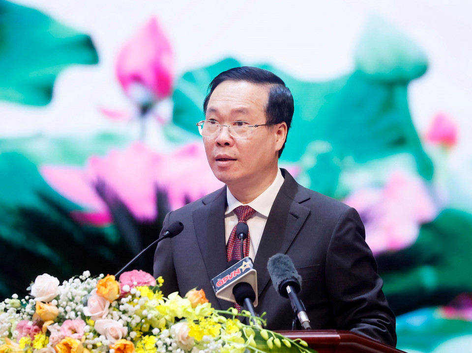 Chủ tịch nước Võ Văn Thưởng phát biểu chỉ đạo. (Ảnh: Thống Nhất/TTXVN)