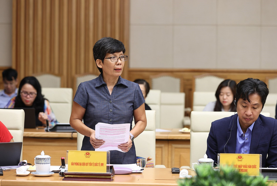 Đại diện Văn phòng Quỹ Tiền tệ Quốc tế (IMF) phát biểu. (Ảnh: Dương Giang/TTXVN)