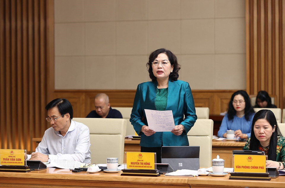 Thống đốc Ngân hàng Nhà nước Việt Nam Nguyễn Thị Hồng phát biểu. (Ảnh: Dương Giang/TTXVN)