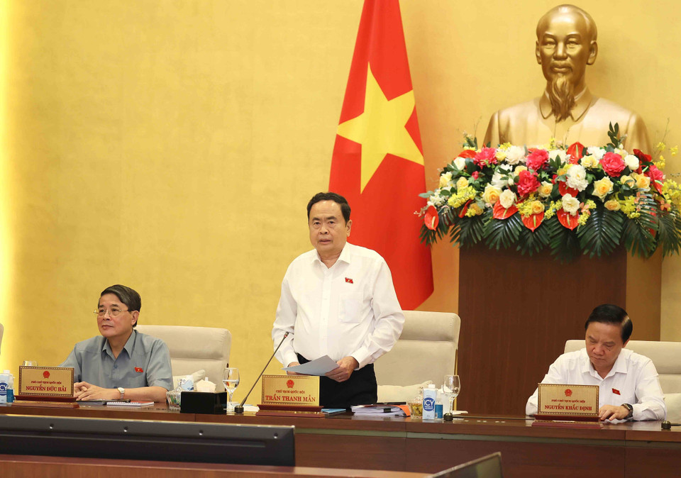 Chủ tịch Quốc hội Trần Thanh Mẫn phát biểu bế mạc phiên họp. (Ảnh: An Đăng/TTXVN)