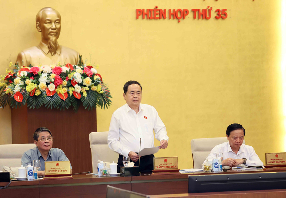 Chủ tịch Quốc hội Trần Thanh Mẫn phát biểu bế mạc phiên họp. (Ảnh: An Đăng/TTXVN)