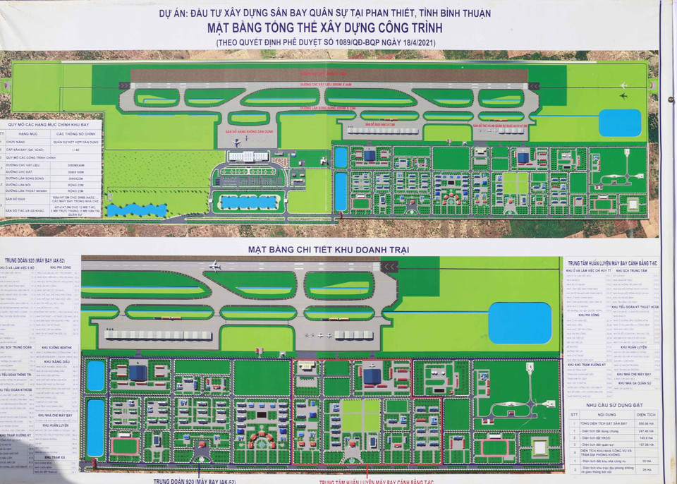 Mặt bằng tổng thể dự án xây dựng sân bay quân sự Phan Thiết. (Ảnh: Doãn Tấn/TTXVN)