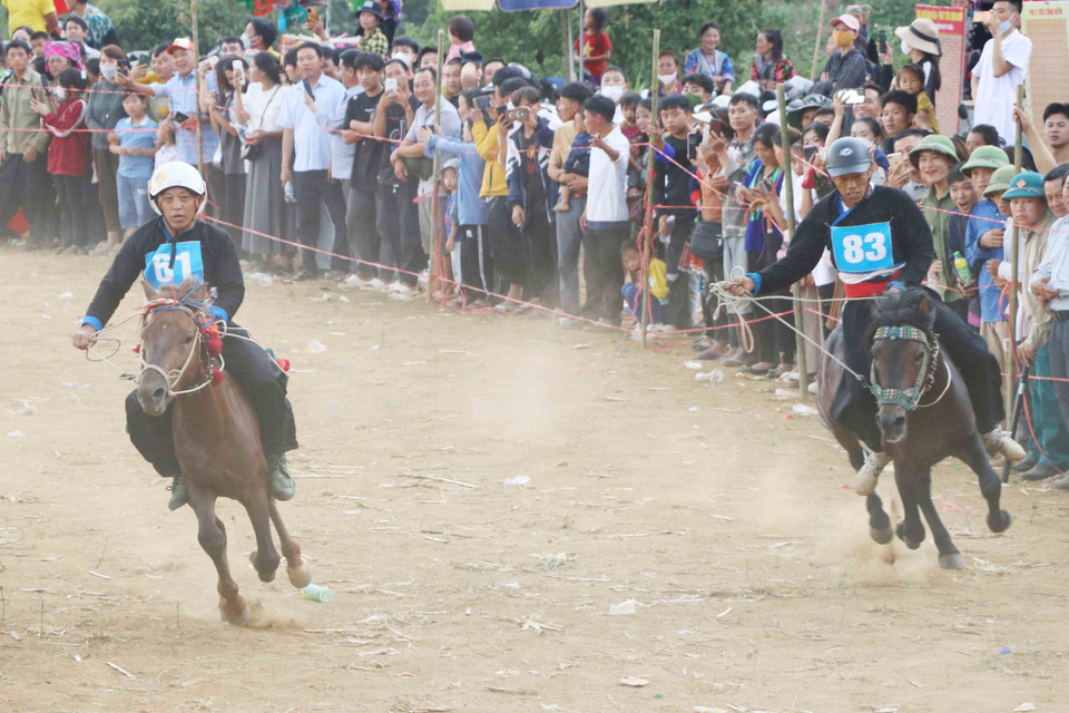 Các nài ngựa đua nhau về đích. (Ảnh: Nguyễn Oanh/TTXVN)