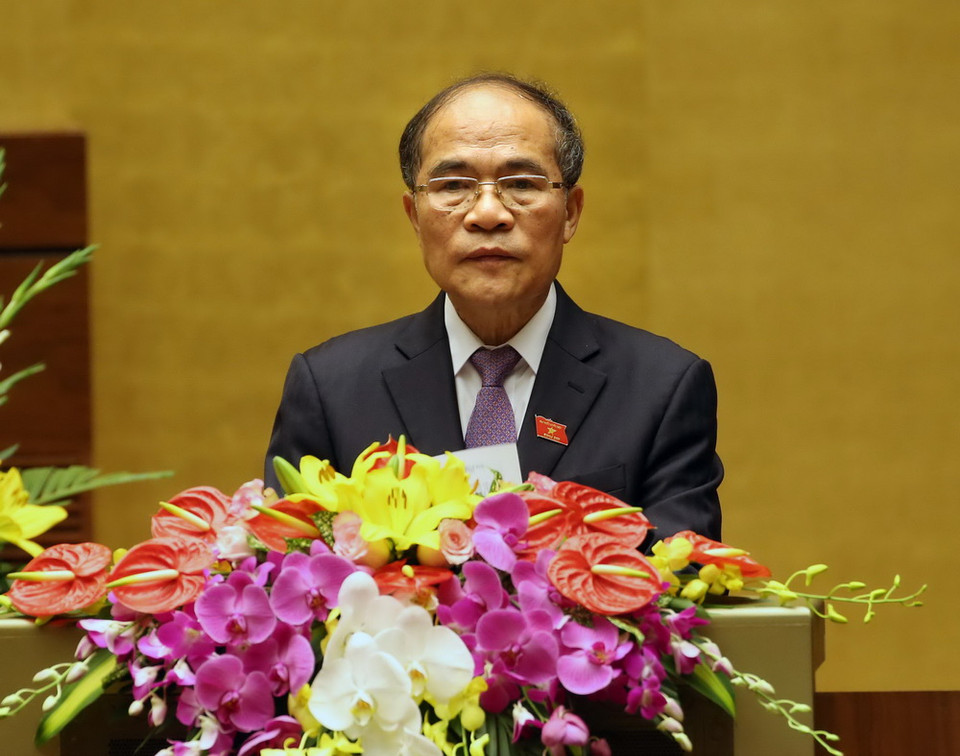 Chủ tịch Quốc hội Nguyễn Sinh Hùng đọc diễn văn khai mạc. (Ảnh: Nhan Sáng/TTXVN)