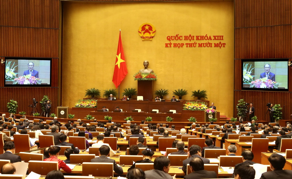 Chủ tịch Quốc hội Nguyễn Sinh Hùng đọc diễn văn khai mạc. (Ảnh: Nhan Sáng/TTXVN)