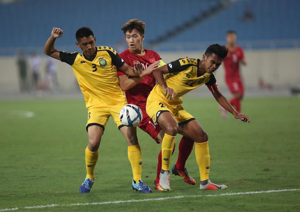 Đội tuyển U23 Việt Nam giành chiến thắng với tỷ số 6-0 trước U23 Brunei, đứng đầu bảng K sau lượt trận thứ nhất vòng loại Giải vô địch U23 châu Á 2020. (Ảnh: Trọng Đạt/TTXVN)