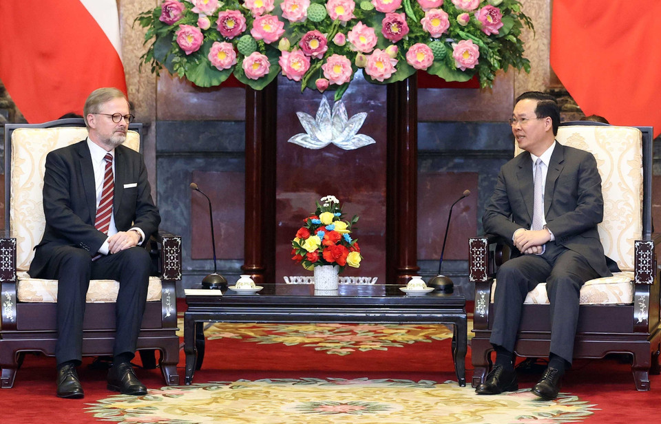  Chủ tịch nước Võ Văn Thưởng tiếp Thủ tướng Cộng hòa Séc Petr Fiala. (Ảnh: Thống Nhất/TTXVN)