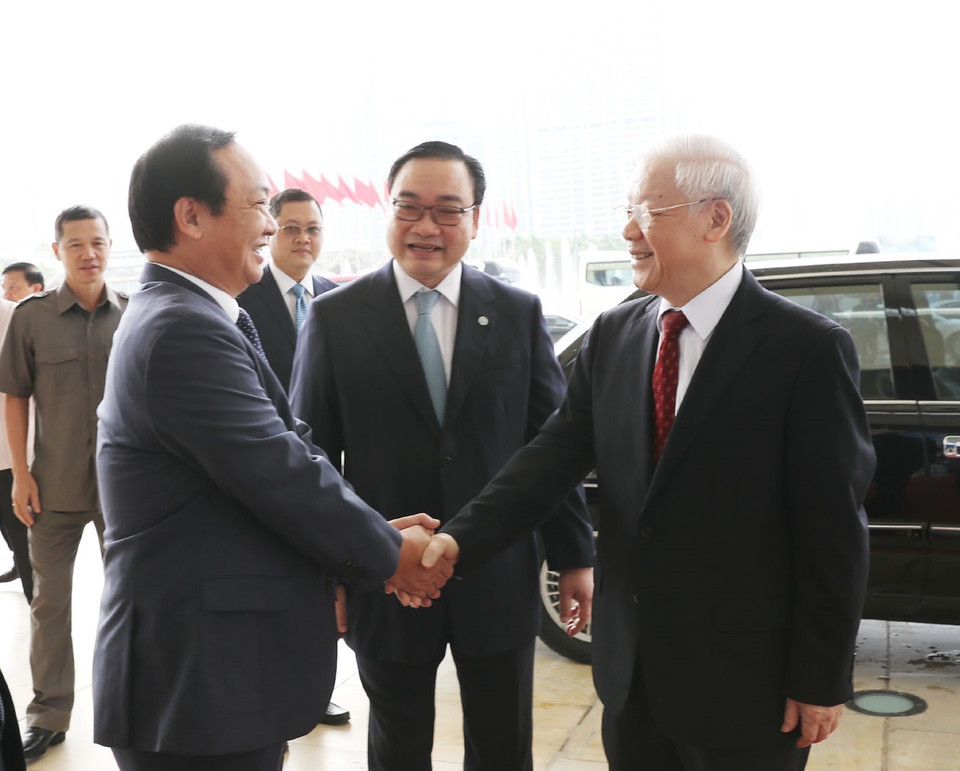  Tổng Bí thư Nguyễn Phú Trọng đến dự lễ kỷ niệm. (Ảnh: Trí Dũng/TTXVN)