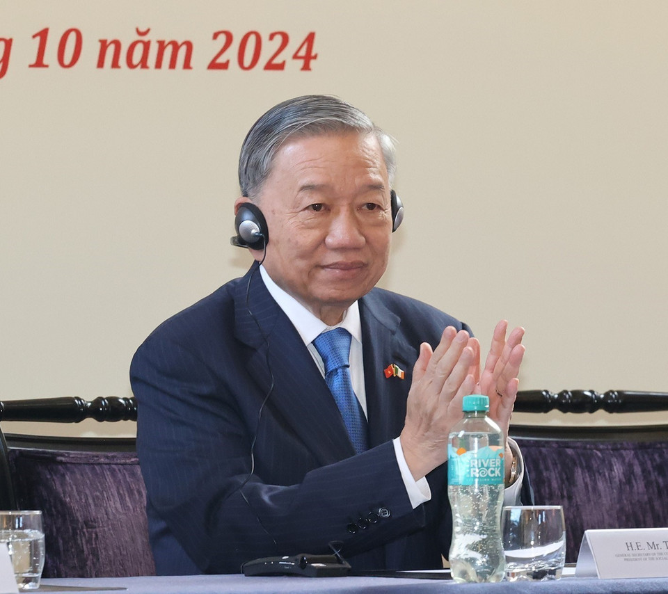 Tổng Bí thư, Chủ tịch nước Tô Lâm tại Trường Đại học Trinity Dublin. (Ảnh: Trí Dũng/TTXVN)