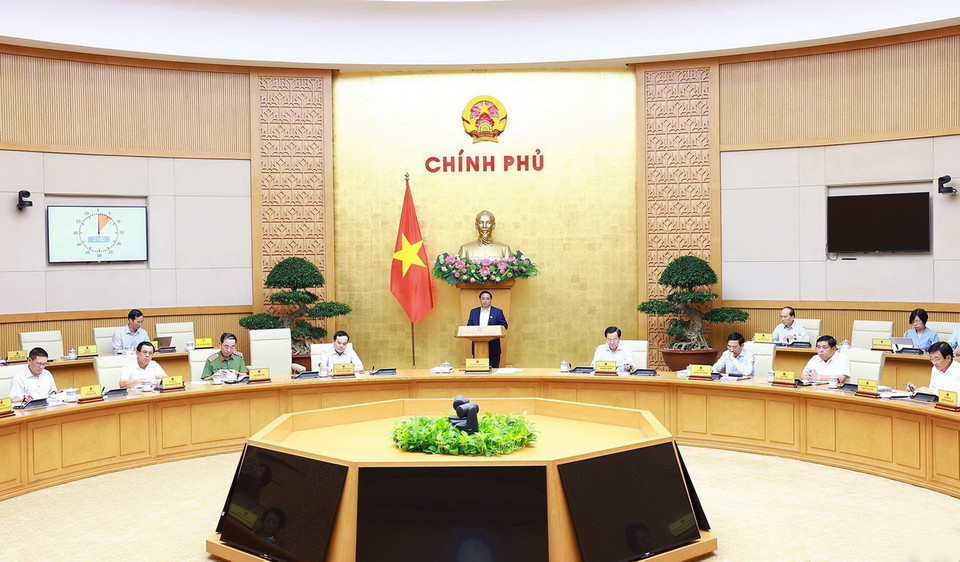 Thủ tướng Phạm Minh Chính chủ trì Phiên họp Chính phủ thường kỳ tháng Năm. (Ảnh: Dương Giang/TTXVN)