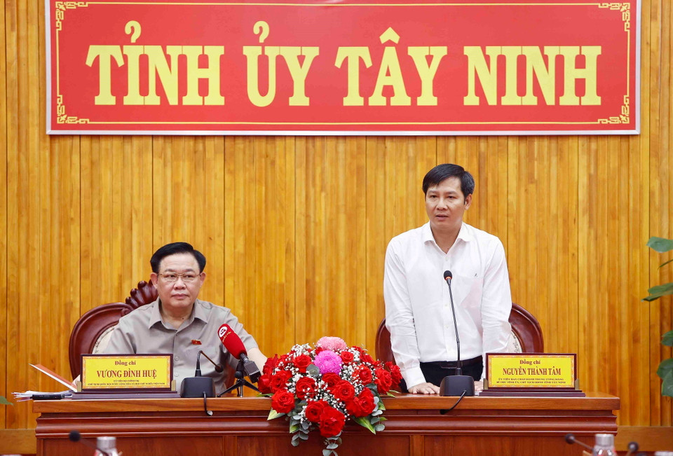 Bí thư Tỉnh ủy, Chủ tịch Hội đồng Nhân dân tỉnh Tây Ninh Nguyễn Thành Tâm phát biểu. (Ảnh: An Đăng/TTXVN)