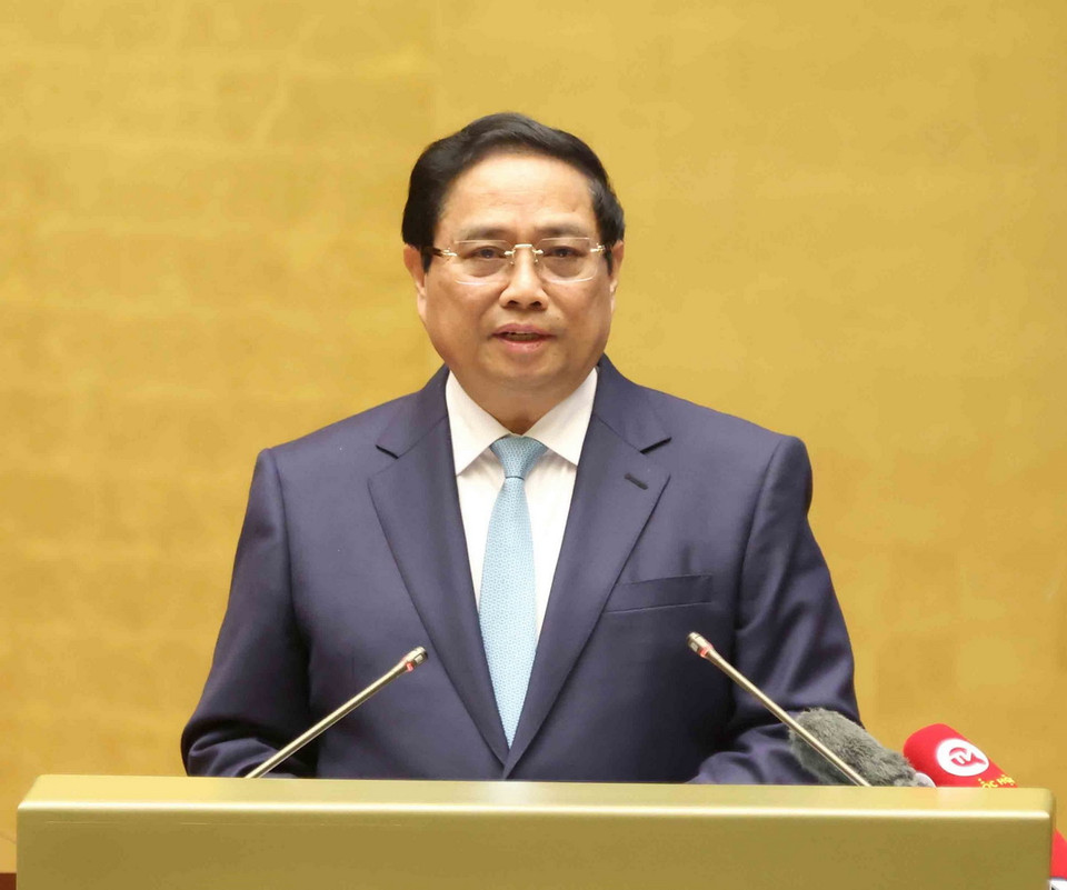 Thủ tướng Phạm Minh Chính quán triệt chuyên đề 'Tình hình kinh tế-xã hội năm 2024, giải pháp tăng tốc phát triển kinh tế-xã hội năm 2025.' (Ảnh: Phương Hoa/TTXVN)