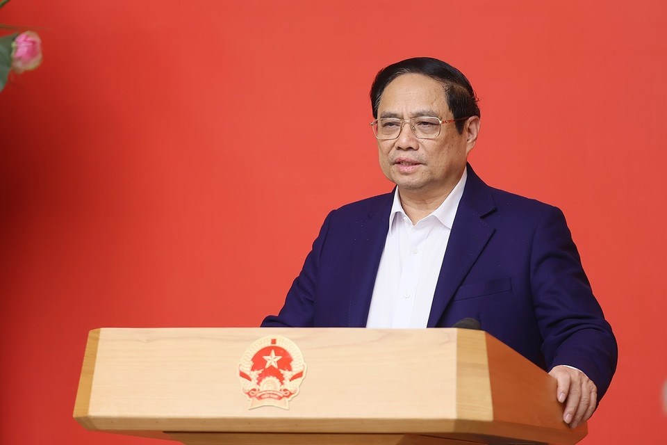 Thủ tướng Phạm Minh Chính chủ trì Hội nghị đánh giá tình hình 2 năm triển khai thực hiện Đề án 06. (Ảnh: Dương Giang/TTXVN)