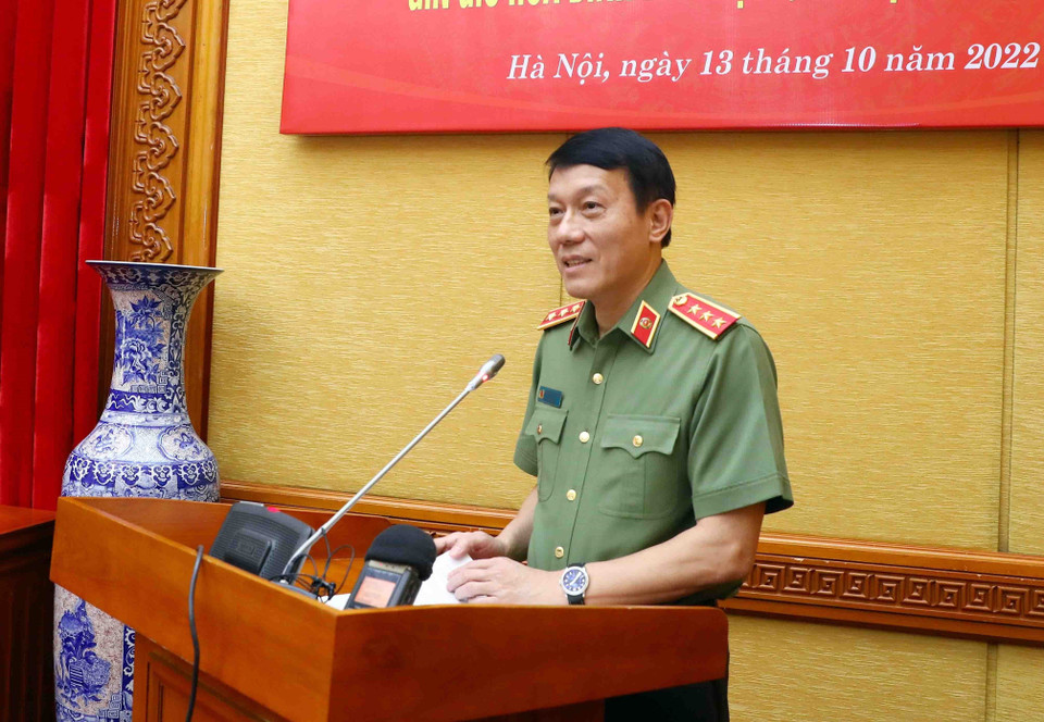 Thượng tướng Lương Tam Quang, Ủy viên Trung ương Đảng, Thứ trưởng Bộ Công an phát biểu. (Ảnh: Phạm Kiên/TTXVN)