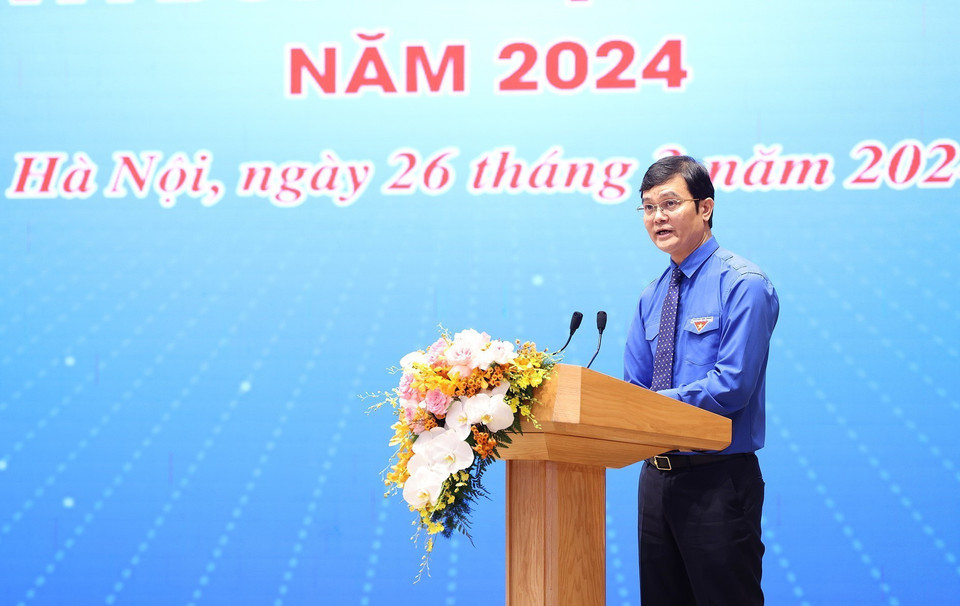 Bí thư thứ nhất Trung ương Đoàn Bùi Quang Huy phát biểu. (Ảnh: Dương Giang/TTXVN)