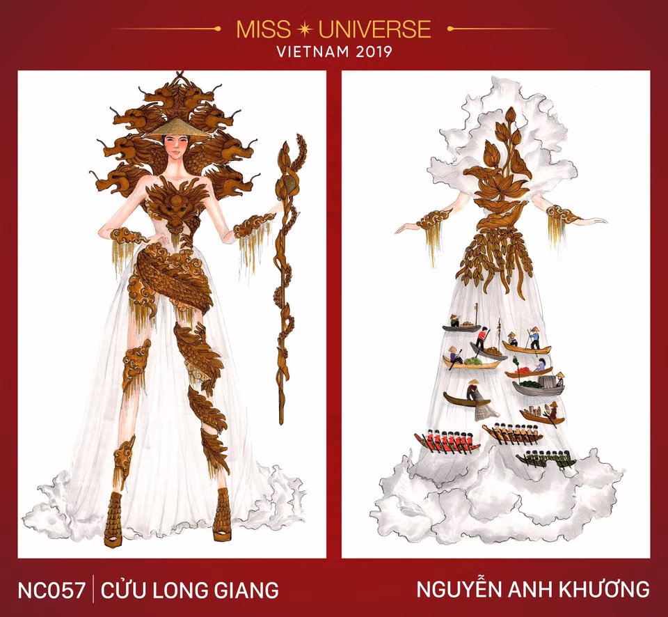 ‘Cửu Long giang’ của Nguyễn Anh Khương (sinh năm 1998, thành phố Hồ Chí Minh) không chỉ mang ý nghĩa về giá trị vật chất mà còn mang đầy ý nghĩa văn hóa cho người dân đồng bằng Sông Cửu Long nói riêng và người dân Việt Nam nói chung. Hình ảnh biểu trưng trong bộ trang phục đó chính là 9 con rồng chung một thân đang quấn quanh người. Hình ảnh rồng được lấy từ hình ảnh của rồng Việt Nam trên các mái đình chùa. Tông màu vàng cũng góp phần giúp người mặc nổi bật hơn khi trình diễn trên sân khấu. 