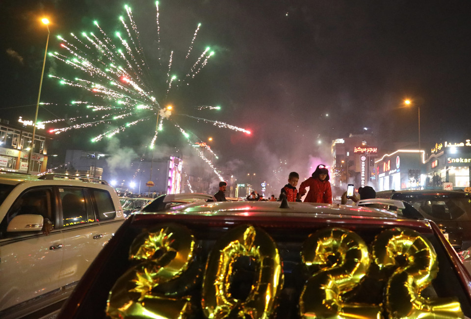 Pháo hoa mừng Năm mới 2022 tại thủ đô Baghdad, Iraq ngày 1/1/2022.( Ảnh: THX/TTXVN)