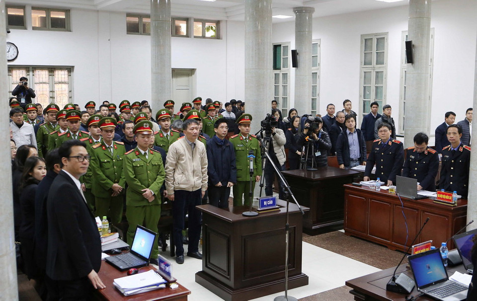 Quang cảnh phiên tòa xét xử Trịnh Xuân Thanh và đồng phạm sáng 10/1/2018. (Ảnh: Doãn Tấn/TTXVN)