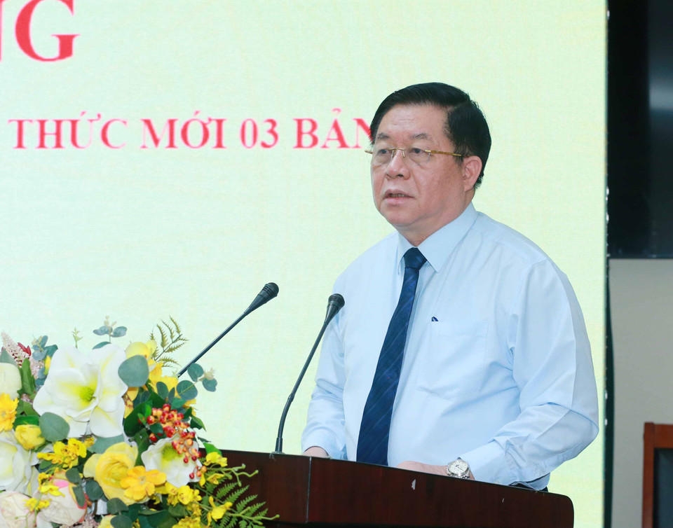 Ông Nguyễn Trọng Nghĩa, Bí thư Trung ương Đảng, Trưởng Ban Tuyên giáo Trung ương phát biểu tại buổi lễ. (Ảnh: Phương Hoa/TTXVN)