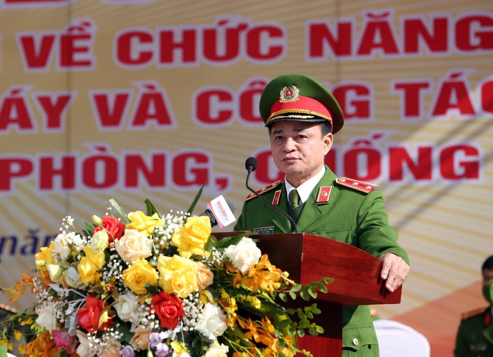 Trung tướng Phạm Quốc Cương, Tư lệnh Bộ Tư lệnh CSCĐ phát biểu. (Ảnh: TTXVN phát)