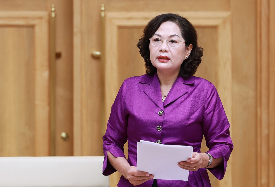 Thống đốc Ngân hàng Nhà nước Việt Nam Nguyễn Thị Hồng phát biểu. (Ảnh: Dương Giang/TTXVN)