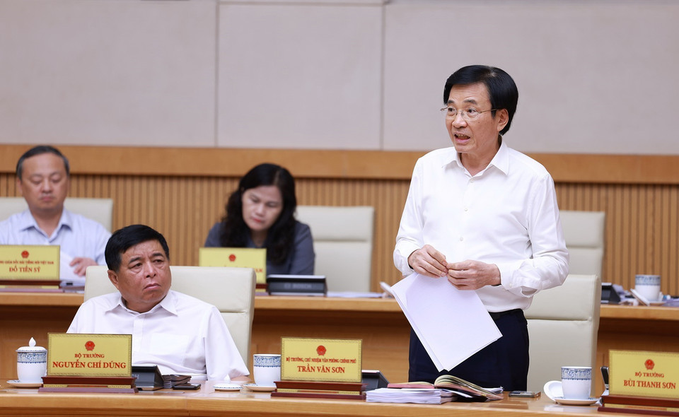 Bộ trưởng, Chủ nhiệm Văn phòng Chính phủ Trần Văn Sơn phát biểu. (Ảnh: Dương Giang/TTXVN)