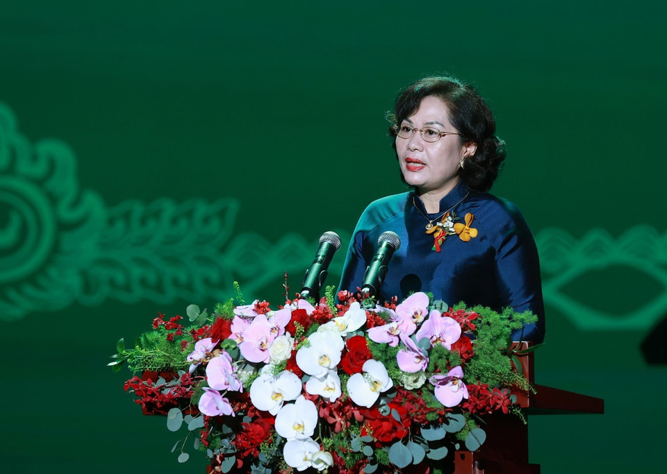 Thống đốc Ngân hàng Nhà nước Việt Nam Nguyễn Thị Hồng phát biểu. (Ảnh: Dương Giang/TTXVN)