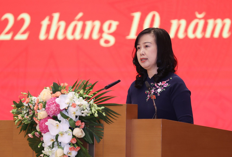 Bộ trưởng Bộ Y tế Đào Hồng Lan phát biểu nhận nhiệm vụ.(Ảnh: Dương Giang/TTXVN)