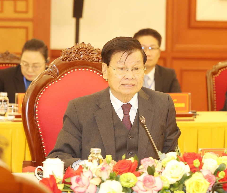 Tổng Bí thư, Chủ tịch nước Lào Thongloun Sisoulith phát biểu. (Ảnh: Trí Dũng/TTXVN)