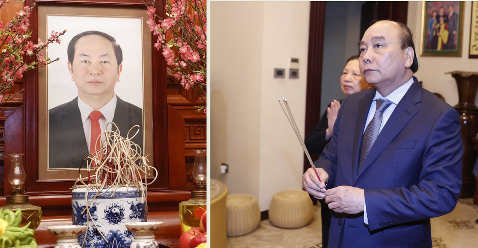 Chủ tịch nước Nguyễn Xuân Phúc dâng hương Đại tướng Trần Đại Quang - Chủ tịch nước, Chủ tịch Hội đồng Quốc phòng và An ninh, Trưởng Ban Chỉ đạo Cải cách tư pháp Trung ương từ năm 2016 đến 2018. (Ảnh: Thống Nhất/TTXVN)