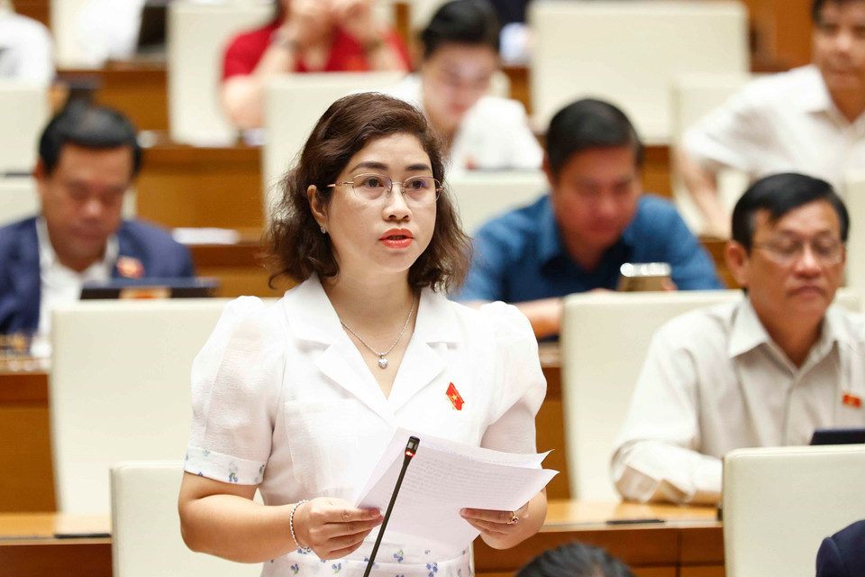 Đại biểu Quốc hội tỉnh Đắk Nông Phạm Thị Kiều phát biểu ý kiến. (Ảnh: Doãn Tấn/TTXVN)