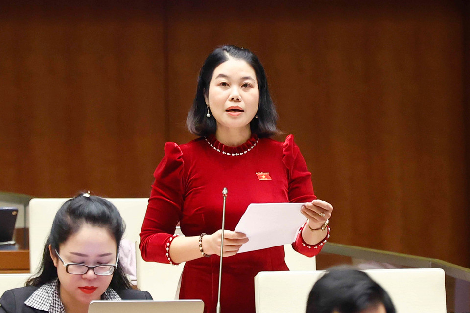 Đại biểu Quốc hội tỉnh Bắc Kạn Nguyễn Thị Huế phát biểu ý kiến. (Ảnh: Doãn Tấn/TTXVN)