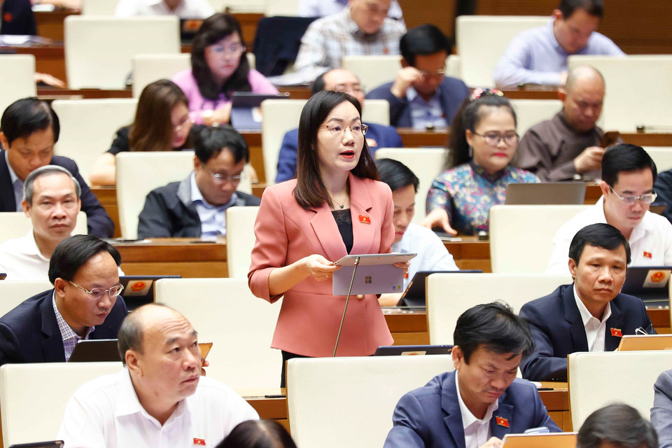 Đại biểu Quốc hội tỉnh Bắc Giang Đỗ Thị Việt Hà phát biểu ý kiến. (Ảnh: Doãn Tấn/TTXVN)