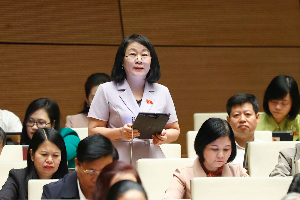 Đại biểu Quốc hội tỉnh Quảng Bình Nguyễn Thị Tuyết Nga phát biểu ý kiến. (Ảnh: Doãn Tấn/TTXVN)