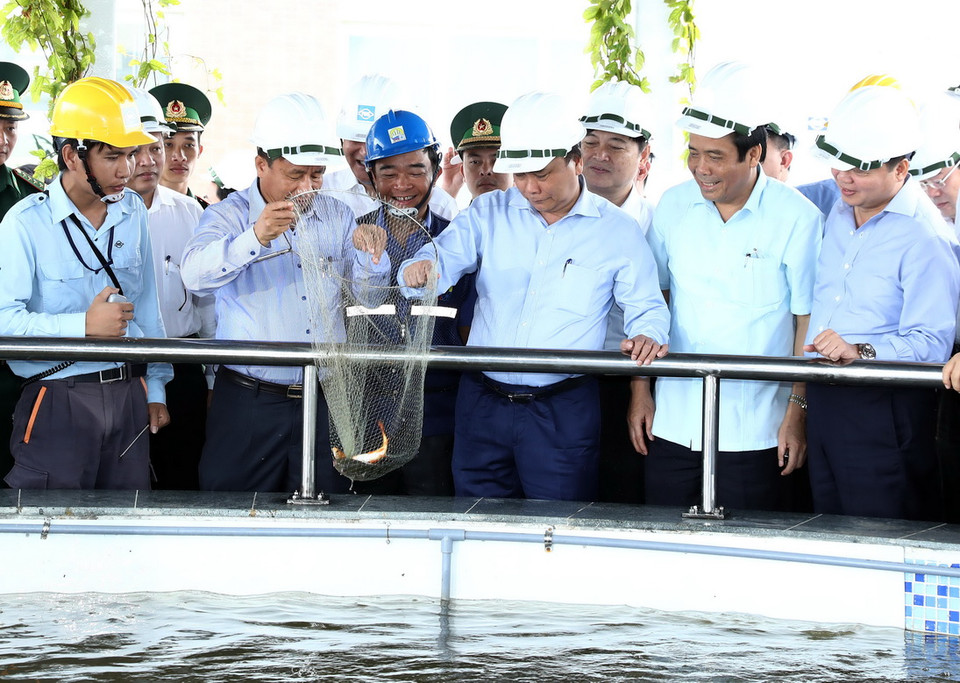 Thủ tướng Nguyễn Xuân Phúc thăm và làm việc tại Công ty TNHH Gang thép Hưng Nghiệp Formosa Hà Tĩnh. (Ảnh: Thống Nhất/TTXVN)