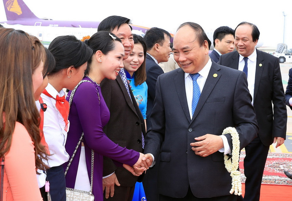 Lễ tiễn Thủ tướng Nguyễn Xuân Phúc tại sân bay quốc tế Siem Reap, Vương quốc Campuchia. (Ảnh: Thống Nhất/TTXVN)