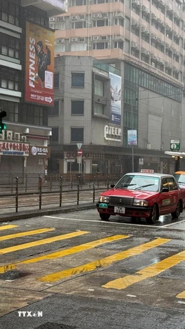 Xe taxi và xe cá nhân vẫn được phép hoạt động trên đường phố Hong Kong. (Ảnh: Mạc Luyện/TTXVN)