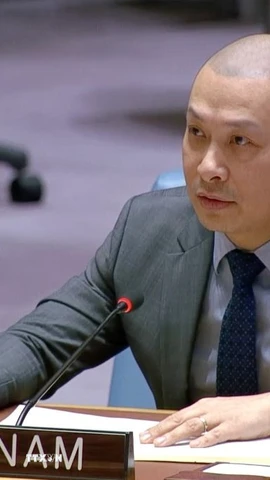 Công sứ Nguyễn Hoàng Nguyên, Đại biện lâm thời Phái đoàn thường trực Việt Nam tại LHQ phát biểu tại phiên thảo luận. (Ảnh: TTXVN phát)