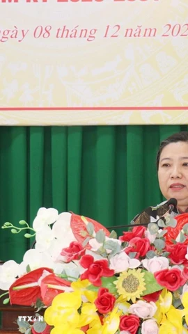 Bà Hồ Thị Cẩm Đào, Phó Bí thư Thành ủy, Chủ tịch Ủy ban Mặt trận Tổ quốc Việt Nam thành phố Cần Thơ, phát biểu. (Ảnh: Ngọc Thiện/TTXVN) 