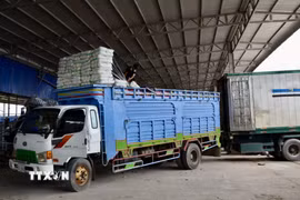 Xe chở hàng nông sản chuẩn bị xuất khẩu sang Campuchia qua Cửa khẩu Khánh Bình, tỉnh An Giang. (Ảnh minh họa: Thanh Sang/TTXVN)