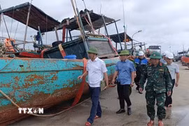 Ông Bùi Trung Tiến, Bí thư Đảng ủy Đặc khu Bạch Long Vĩ kiểm tra công tác phòng chống bão trên đảo. (Ảnh: TTXVN phát)