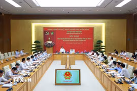 Hội nghị thông qua dự thảo báo cáo kết quả kiểm tra, giám sát (đợt 3) đối với Ban Thường vụ Đảng ủy Chính phủ. (Ảnh: Dương Giang/TTXVN)