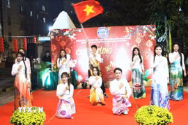 Chương trình văn nghệ đón mừng Xuân Bính Ngọ năm 2026 của sinh viên Việt Nam đang học tập tại Campuchia. (Ảnh: Hoàng Minh/TTXVN)