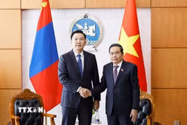 Chủ tịch Quốc hội Trần Thanh Mẫn hội kiến Thủ tướng Mông Cổ Nyam-Osor Uchral. (Ảnh: Doãn Tấn/TTXVN)