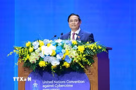 Thủ tướng Phạm Minh Chính phát biểu đề dẫn Phiên thảo luận toàn thể cấp cao thứ nhất tại Lễ mở ký Công ước Hà Nội. (Ảnh: Dương Giang/TTXVN)